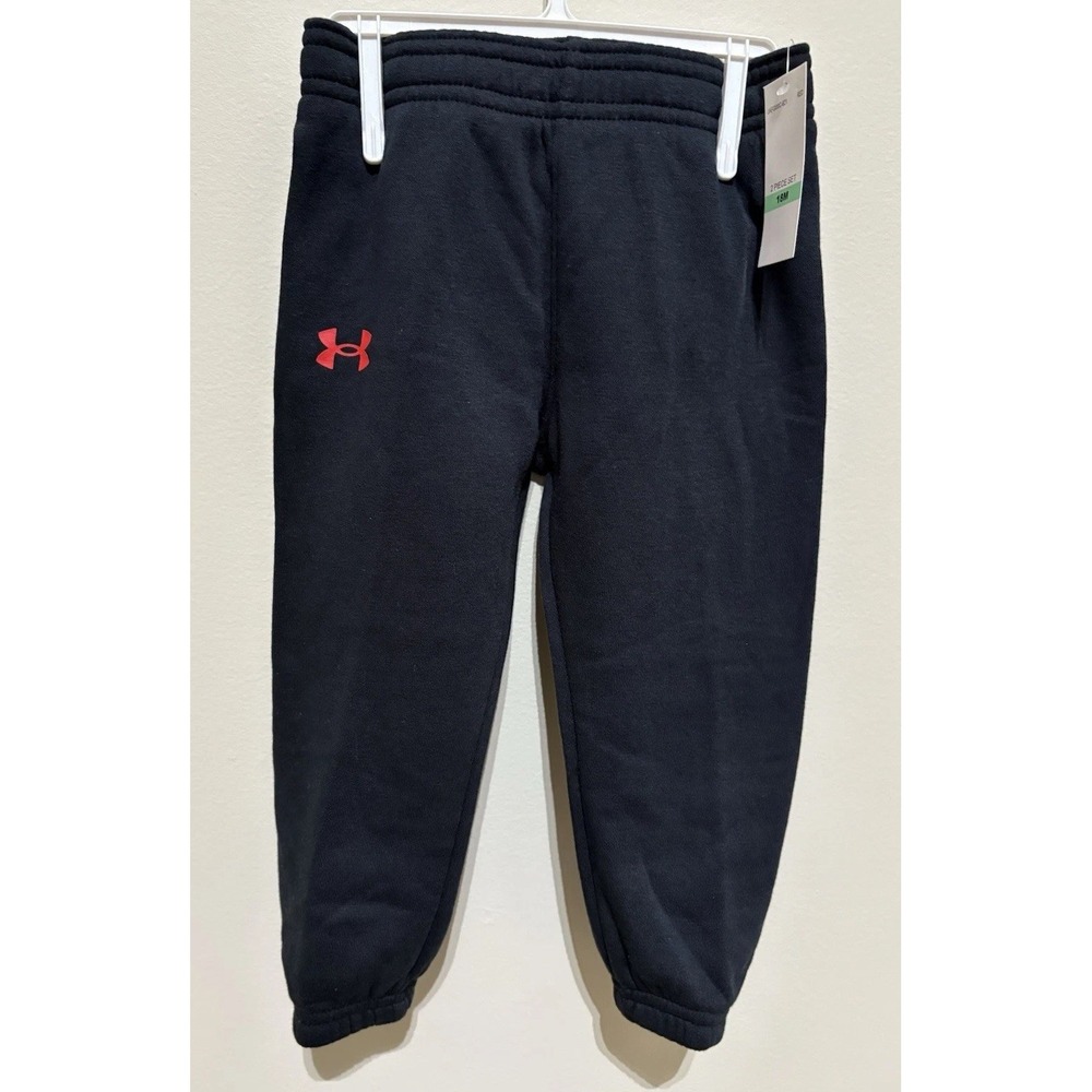 NWT Under Armour Toddler Sweatpants Black Red Logo 18 Months Unisex Joggers